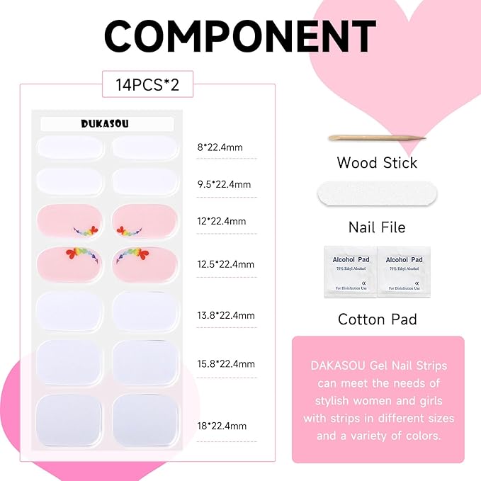 Semi Cured Gel Nail Strips, 28 pcs Gel Nail Stickers, Work with Any UV Lights, Long-Lasting Nail Wraps, Stick on Nails for women Easy to Apply & Remove