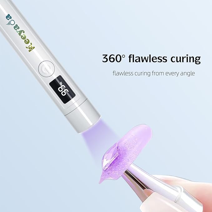 Handheld UV Light with Nail Stamper Head, 3W Portable LED Nail Lamp, Wireless Rechargeable USB Nail Dryer with Silicone Stamper, LCD Display Screen for Fast Curing Home DIY Manicure White