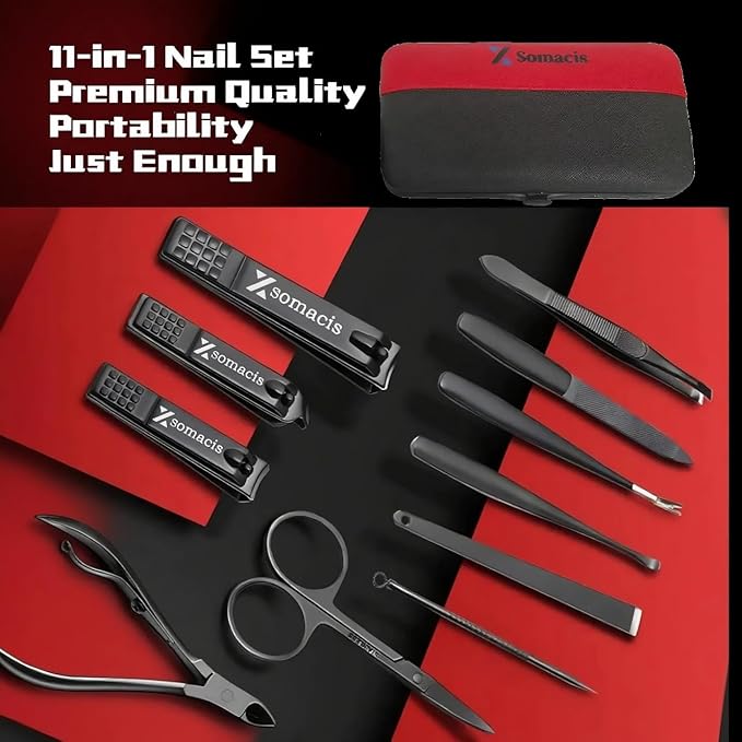Nail Clippers Set Fingernail and Toenail Clipper Cutters, Manicure Pedicure Kit 11pcs Grooming Kits, Nail Care Tools with Portable Travel Case Present for Man Woman Husband Boyfriend Parent
