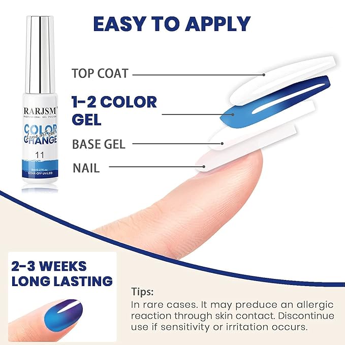 RARJSM Temperature Color Changing Painted Line Art Gel Nail Polish Set,12 Colors Mood Changing Gel Polish Pink Orange Red Blue Green Purple for Fall Winter Nail Art DIY Design Curing Required 8ml
