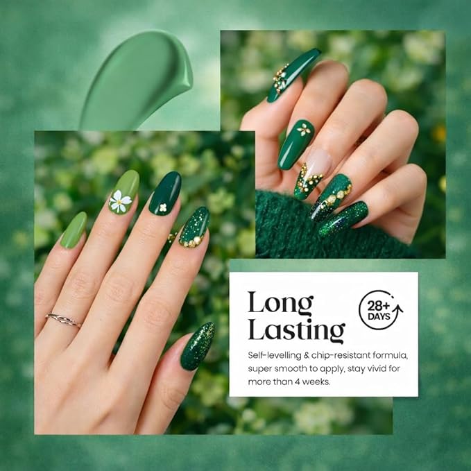 Beetles Green Gel Polish Set - 6 Color Spring Jelly Glitter Green Sparkle Gel Nail Polish Set, Soak Off UV Nail Lamp Avocado Dark Carnival Nail Art Design Home Salon St Patricks Gifts for Women