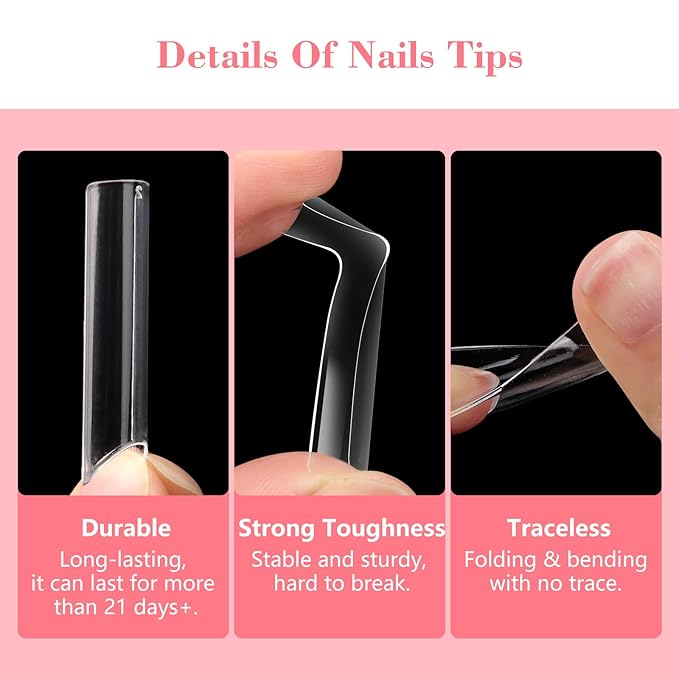 Clear Square 240PCS XXL Extra Long C Curve False Nail Tips for Acrylic Nails Professional, Half Cover Straight Nail Tips, Artificial Nails Extension Fake Nail Tips 12 Sizes