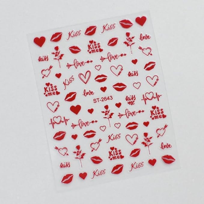 Valentine's Day Nail Stickers fo Nail Art 5D Embossed Hearts Nail Decals 12Sheets