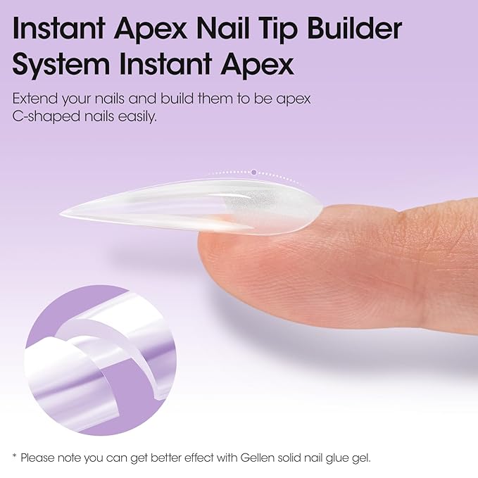 Gellen Long Almond Tipex Nail Tips, 320pcs Instant Apex Nail Tips, 16 Sizes Pre-builder Gel Tips Long Stiletto Almond Strong Full Cover False Nail Tips Gel Extension Tips for Flat Nails