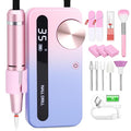 CozyZen Cordless Nail Drill Professional: 45000 RPM Rechargeable Electric Nail File Kit, Portable & Low Noise for Acrylic, Gel Nails, Manicure & Pedicure - Salon & Home Use (Pink & Purple)