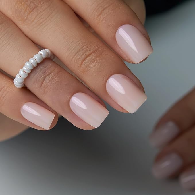 CurvLife Soft Gel Press On Nails Short, 30Pcs Square Nude Sheer Pink Fake Nails, Reusable Glue On Nail Kit with Adhesive Tabs, Natural Fit Salon-Quality Stick On Nails for Women