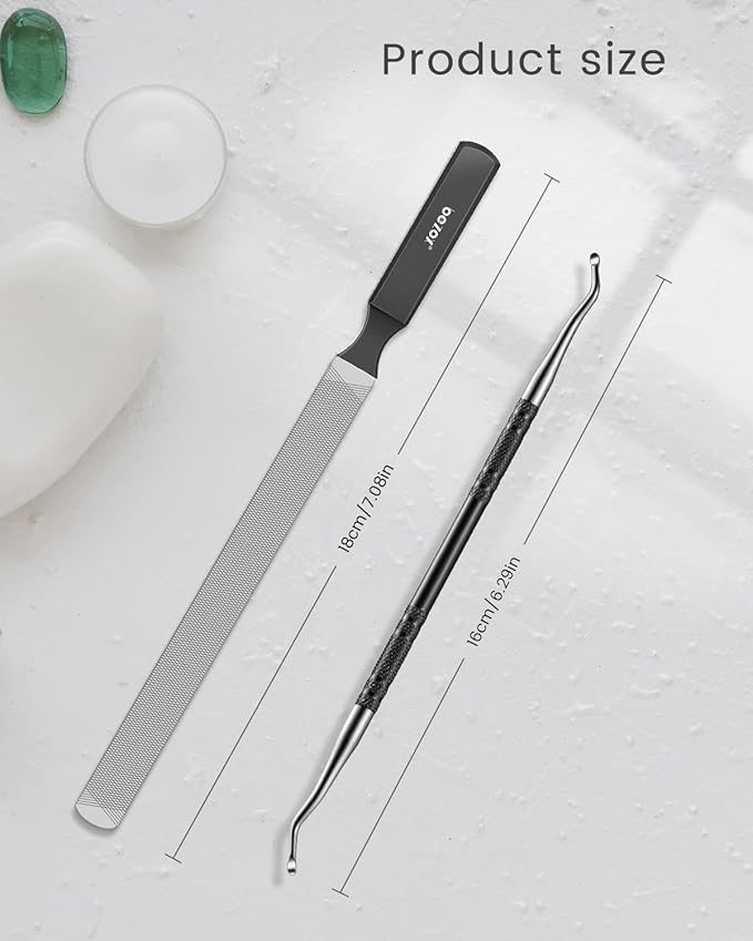BEZOX Long Metal Nail File, Stainless Steel Fingernail File for Thick and Fungal Nails with Dual-Ended Toenail Lifter – The Ultimate Manicure & Pedicure Tool for Men and Women’s Nail Care - Black