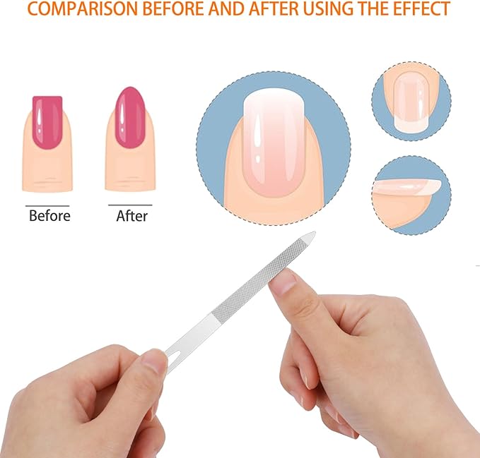 6-Piece Stainless Steel Nail File Set with Cleaner Tip - Double Sided, Durable, Professional Diamond Buffer for Natural Nails