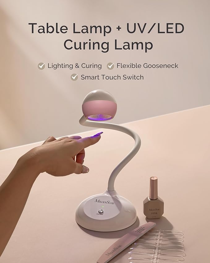 MelodySusie Gooseneck Cordless UV Nail Lamp with Adjustable Light Angle, S-Pro09M 2-In-1 Rechargeable Fast Curing Nail Dryer Cures All Gels, Especially Rhinestone Glue & Liner Gel Polish