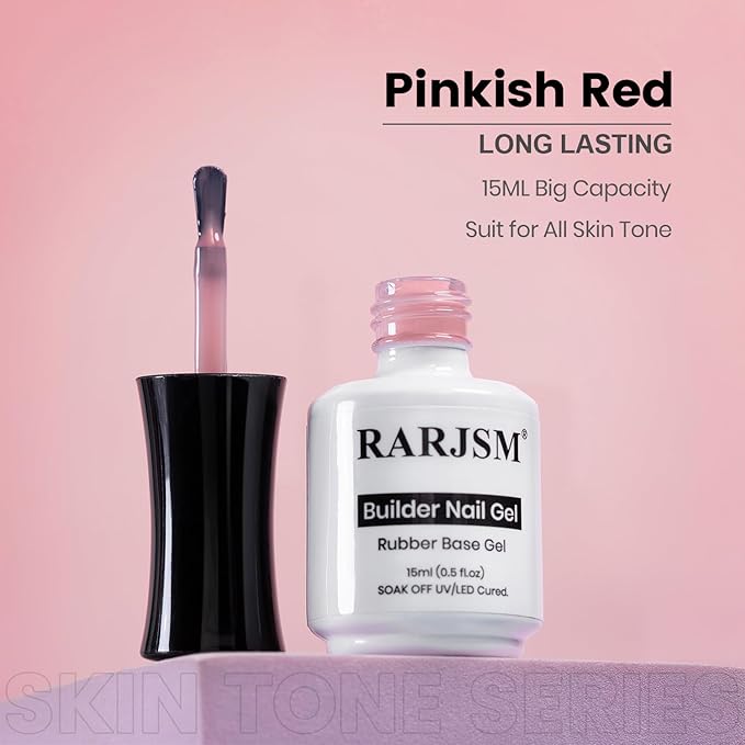 RARJSM Rubber Base Coat Gel Polish Nude Pinkish Red Skin Tone Rubberbase Gelpolish for Nails Natural Color French Manicure Extend Soak Off Curing Requires Single Bottle 15ml Salon Home DIY Use