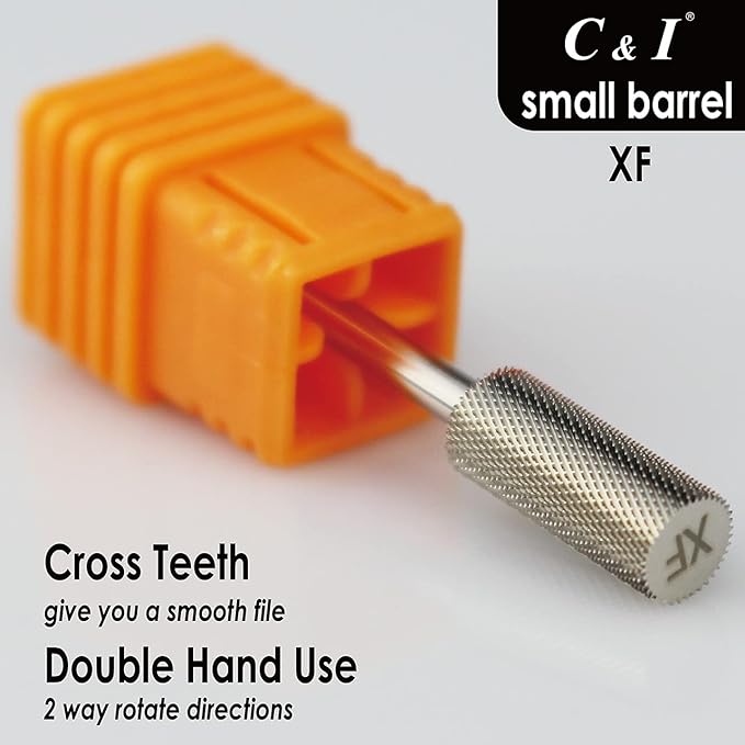 C & I Small Barrel Nail Drill Bits, Professional Electric File for Manicure Drill Machine, Nail Gels Remove, 3/32” (Extra Fine -XF)