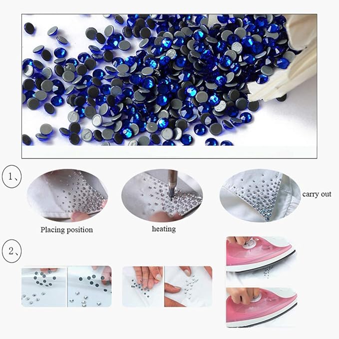 Dowarm 1440 Pieces SS10 Flatback Nail Crystals, 2.8MM Flatback for Craft Nails Dance Costumes, Glue Fix Rhinestones (SS10 / 2.8MM, Blue/Sapphire)