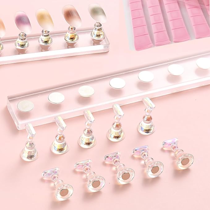 Nail Stand for Press Ons Nail Display with 96 Pcs Reusable Sticky Putty Practice Magnetic Fake Nail Holder for Home DIY Beginner Salon Acrylic Nail Art Kit Accessories