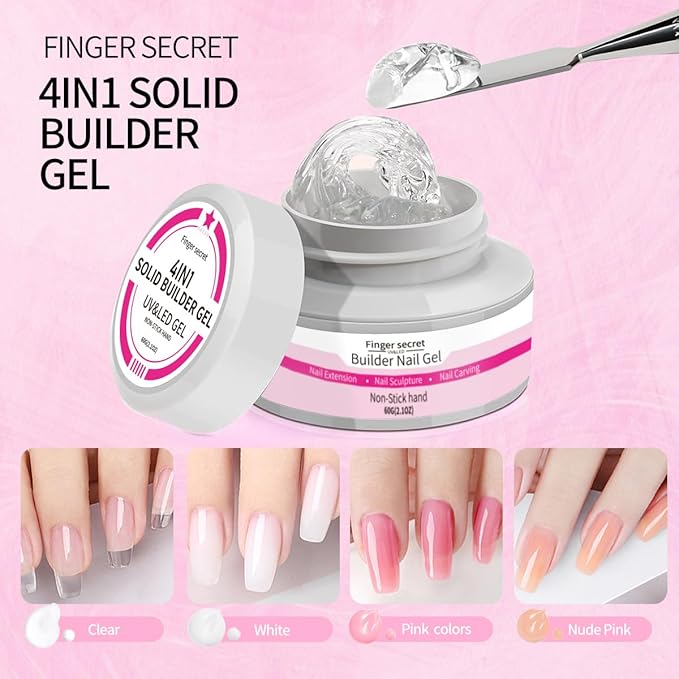 2Oz Non Sticky Solid Builder Gel for Nails, 60g Clear Hard Gel for Nails Hand 3D Sculpting Gels Carving Nail Extension Nail Art Salon Home