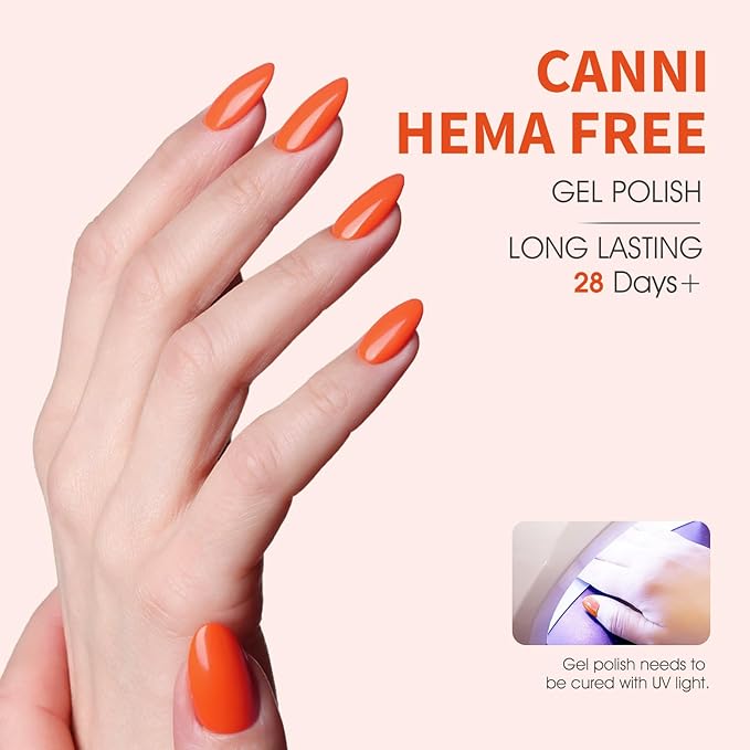 CANNI Bright Orange Gel Nail Polish, 1Pcs Neon Orange Gel Polish Red Orange Color High Gloss Soak Off U V Nail Manicure Salon DIY