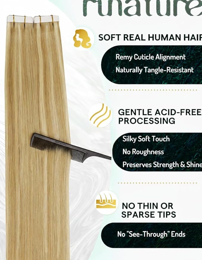 RUNATURE Blonde Tape in Hair Extensions Human Hair 18 Inch Tape in Extensions Real Hair Seamless Tape ins Human Hair Extensions Blonde Highlights Silky Remy Hair Natural Looking 50g 20pcs