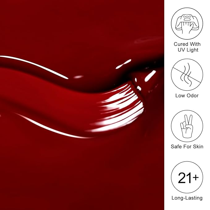 Imtiti Dark Maroon Red Gel Polish, 0.5 Fl Oz - DIY Nail Art Starter Kit for Women & Girls - Soak Off LED & UV Nail Gel Polish