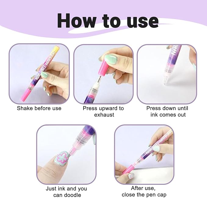 Hinourisha12pcs Nail Art Pens Sets, Nail Art Marker, 0.5mm Fine Tip Easiest Color Pens for Beginners painting nails, Nail Polish Pen Quick-drying Waterproof, Valentines Day Gifts for women
