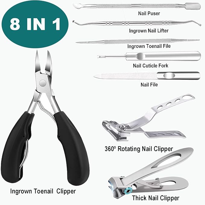 Toenail Clippers for Thick Toenails,Professional Toe Nail Clippers Set,Heavy Duty Long Handle Toenail Clipper for Seniors/Adult/Man/Women,Podiatrist Ingrown Toenail Tools with Storage Case