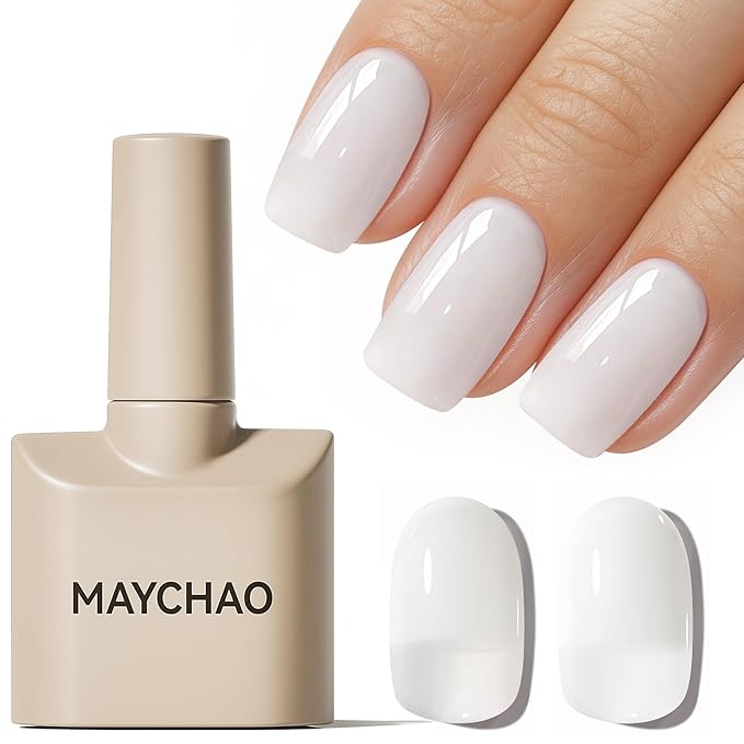 MAYCHAO 15ML Jelly Milky White Gel Nail Polish 1Pc Transparent Creamy White Gel Polish Soak Off UV LED Translucent Nail Polish Nail Art Starter Manicure Salon DIY at Home, 0.5 OZ