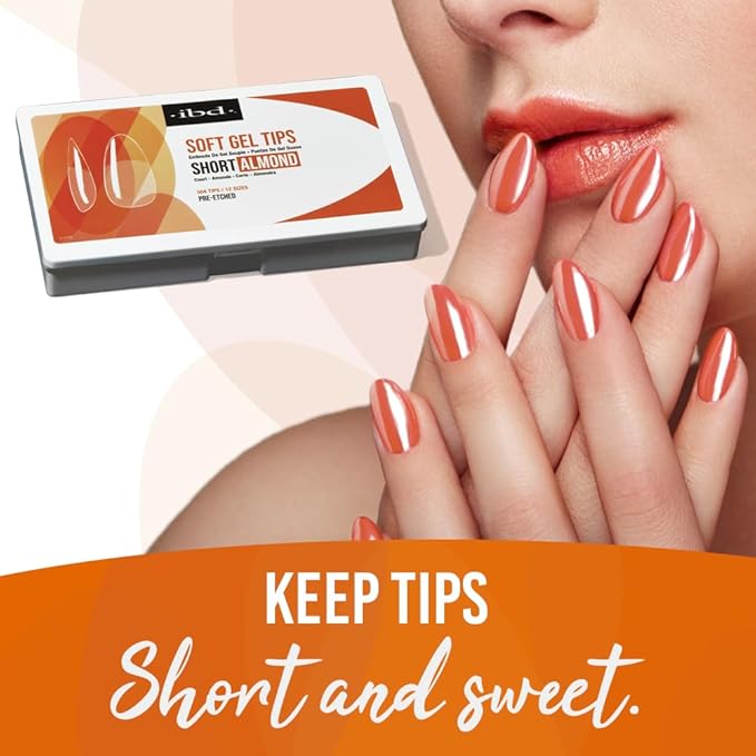 IBD Clear Soft Gel Nail Tips - Pre-Etched Short Almond Nail Tips for Strong Adhesion Acrylic Gel Extensions, Easy Press On DIY Nail Art, 504 Pcs, 12 Sizes