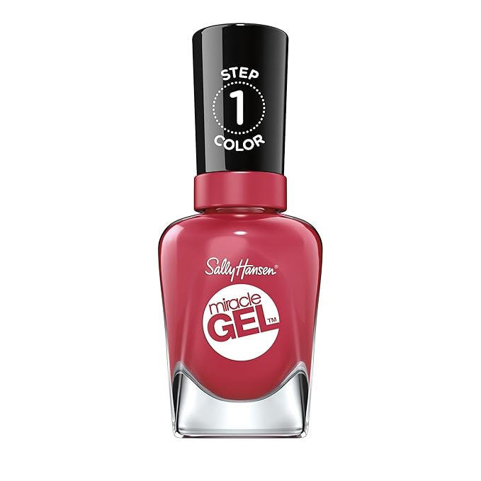Sally Hansen Miracle Gel Salon Quality Nail Polish | Gel-Like Formula, Two-Step System, No UV Light Needed, Long Lasting | Opaque, Glossy | 256 Proper P-rose | Muave Red Nail Color