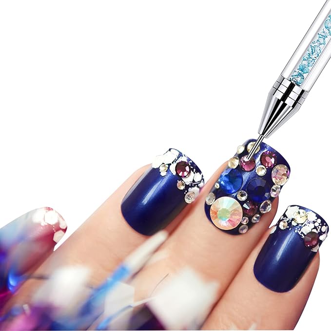 2 Pieces Rhinestone Picker Dotting Pen, Dual-ended Rhinestone Gems Crystals Studs Picker Wax Pencil Pen Crystal Beads Handle Manicure Nail Art DIY Decoration Tool (Light Blue Pink)