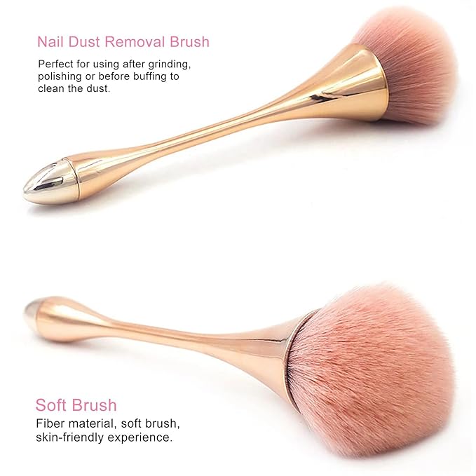 2Pcs Nail Dust Brush Acrylic Brush Cleaner Nail Brushes for Cleaning Dust Dip Powder Brush Large Makeup Brush Blush Brush Nail Clean Up Brush Manicure Brush Nail Art Tools (Gold+Black)