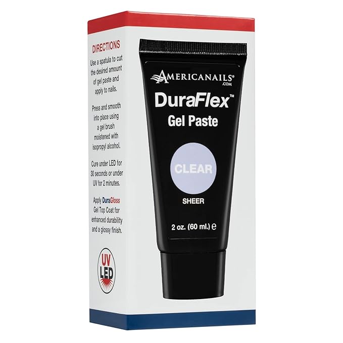 Americanails DuraFlex Gel Paste - Polygel Nail Paste for Nail Overlay and Nail Extension, Odor Free Poly Gel Nail Paste - Nail Strengthener for Durable and Lightweight Nails - 2oz Tube - Clear
