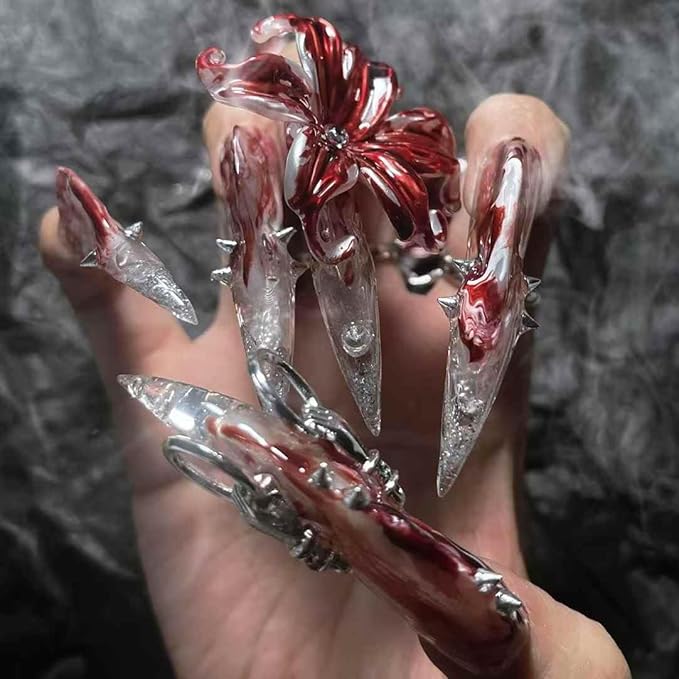 Elegant Handmade Press on Nails with 3D Art and Jewelry Accents Royal Court Design Easy to Use Size M