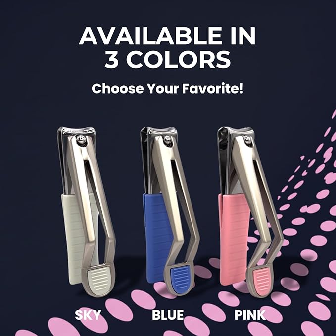 Nail Clippers, Stylish, Comfortable for Seniors, Fingernails, Premium Stainless Steel, Curved Edge, Wide Jaw, Ergonomic, Thumb Rest, Comfort Cuts, Women, Men, Teens, Special Needs, (Pink)