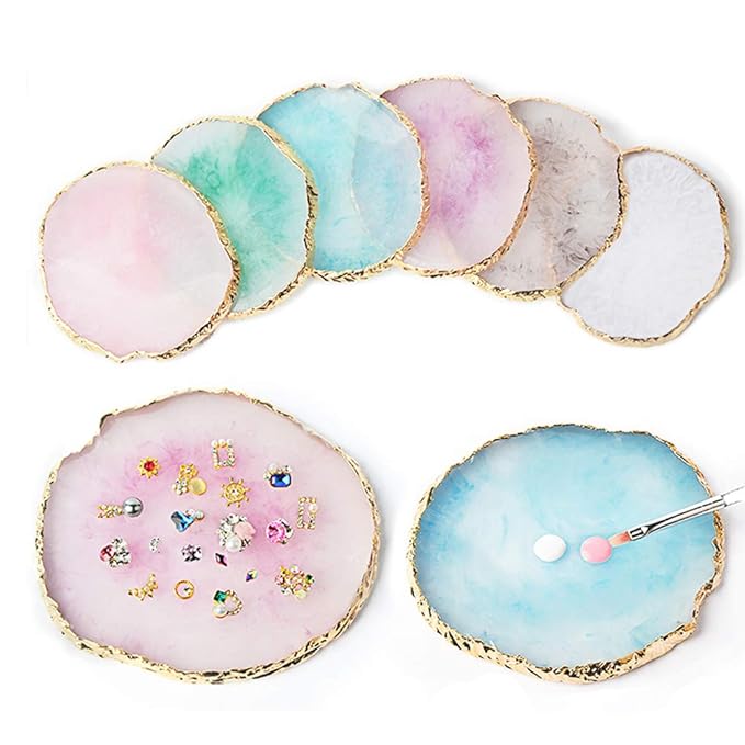AKOAK 1 Pack Natural Resin Agate Phnom Penh Nail Glue Palette Crystal Edge Shooting Props Toning Works Display Board Tool (Light purple)
