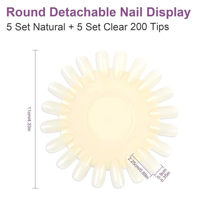 Nail Swatches Wheels Nail Display Tips Detachable Nail Art Color Display Chart Nail Polish Sample Swatches Nail Tip Display Palette Nail Color Card for Color Display Total 200PCS Tips