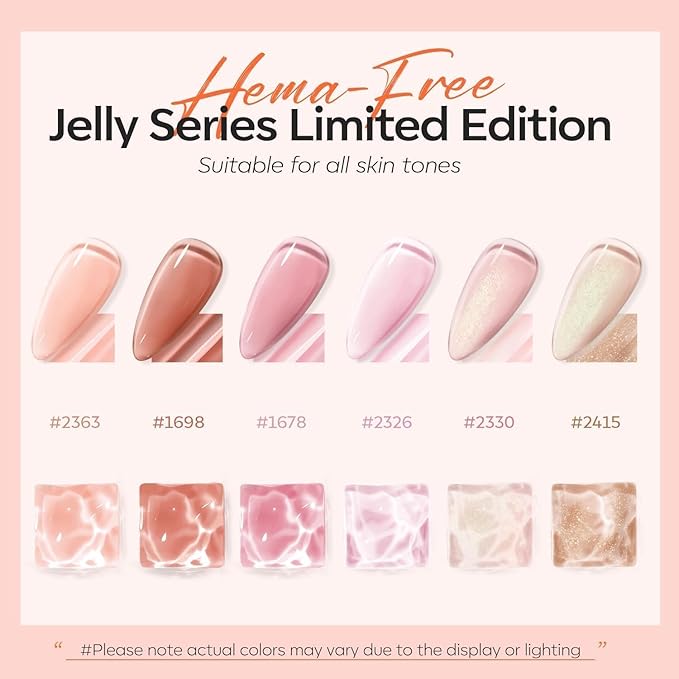 modelones Jelly Gel Nail Polish 6 Colors Hema Free Transparent Jelly Milky Pink Sheer Pink Neutral Nude Gel Polish Nail Soak off Nail Polish French Nail Art Manicure DIY Home Salon Gift Women