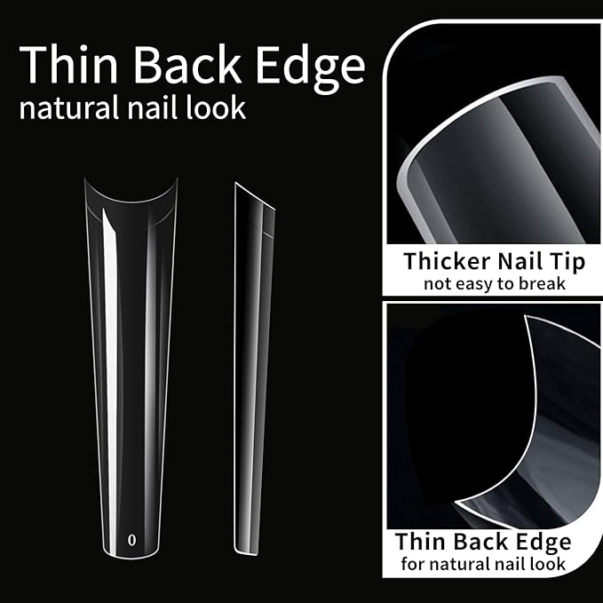 Long Coffin Nail Tips, 240Pcs Soft Gel Nail Tips Pre-shaped 3XL Shape Clear Acrylic False Nail Fake Nail Extension Press On for Salon Home DIY 12 Sizes