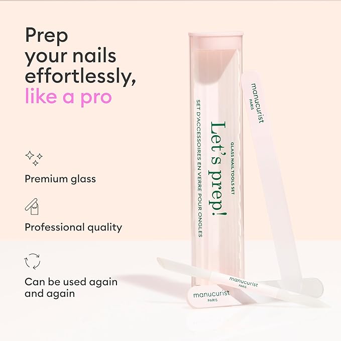 Manucurist Glass Nail Accessory Trio – Exclusive Tube Set with a Glass Nail File, Buffer, and Cuticle Pusher – Nail Care Accessories - Manicure Tools Set - Nail Tools - Valentines Day Gifts for Women