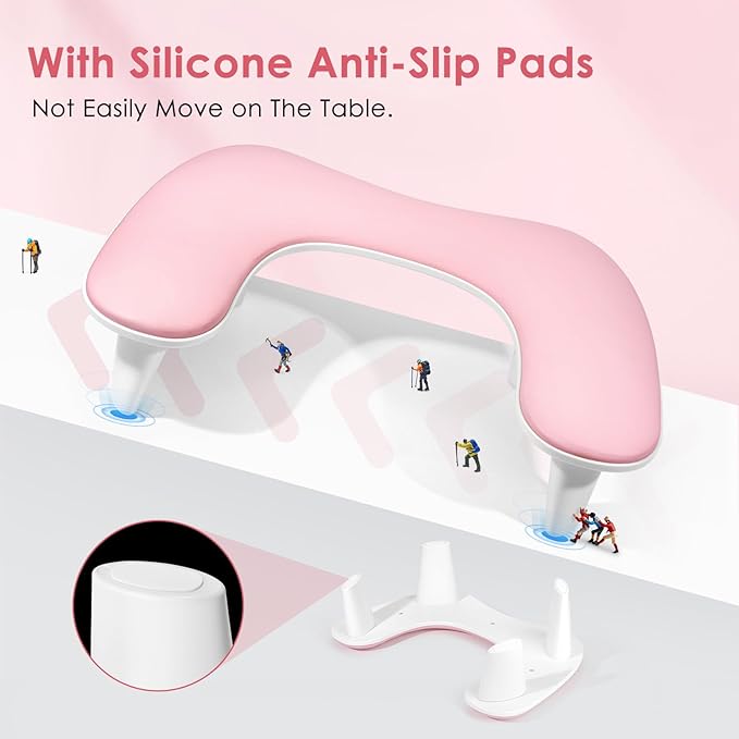 Arm Rest for Nails Tech: U-Shaped Manicure Nail Arm Rest Stand Pink Big Armrest Microfiber PU Leather Hand Rest Pillow for Acrylic Nail Cushion