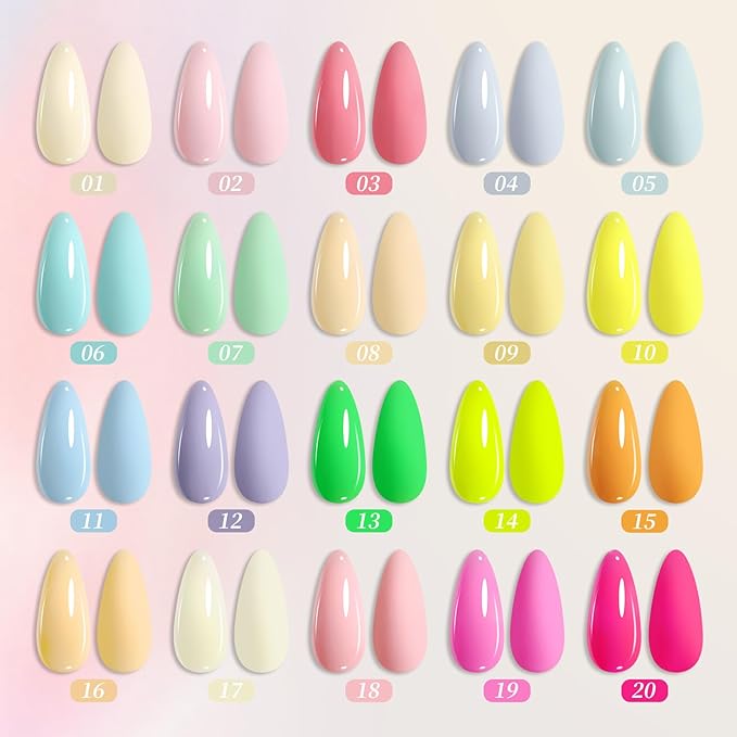 BORN PRETTY Pastel Gel Nail Polish 23Pcs,Spring Summer Easter Gift Collection Macaron Candy Sweet Colors Soft Nude Pink Green Blue Yellow Neon Hot Pink Gel Polish Kit with Base&Glossy Matte Top Coat