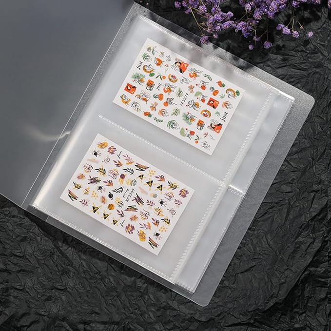 CAVAD Nail Art Sticker Storage Book Collecting Album 2 Pack/160 Slots Empty Storage Holder and 160 Pcs Label Sticker Plastic Nail Stickers Holder for DIY Nail Art Decals Organizer