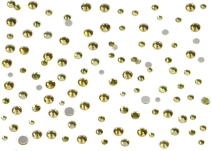 Bymitel 7200 Pieces 6 Mixed Sizes Glue Fix on Glass Rhinestones Round Crystal Gems Flatback for DIY Jewelry Making with one Picking Pen(6-Sizes 7200PCS, Olivine)
