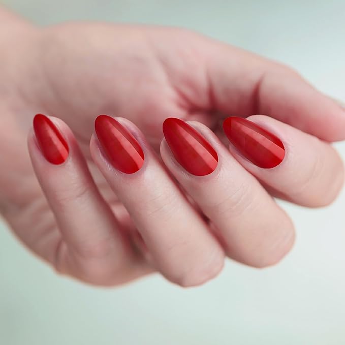 Goldfinger False Nails Kit, Red Fake Nails, Ready to Wear Gel & Manicure Stick Included, Medium Almond Shape, Long-Lasting Hottest Trend Glue on Nails, Convenient & Easy to Apply (Scarlet)