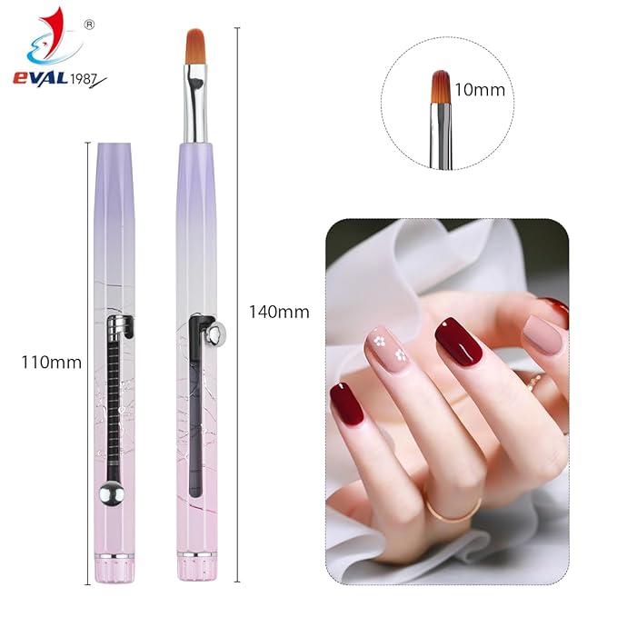 Nail Art Brushes Set, YIHUALE Push Contact Builder Nail Extension Gel Brush, Gel Polish Art Design Pen Painting Tools, Nail Art Liner Brush and Dotting Pen for Salon, DIY (Pink+purple, 1PCS)