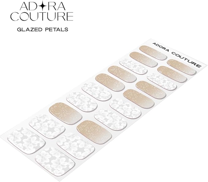 Semi Cured Gel Nail Strips with 20 Pieces - UV Gel Stickers, Manicure Kit, Easy Application Wraps Includes Prep Pads, Nail File, Wooden Stick - UV Light Required (Glazed Petals)