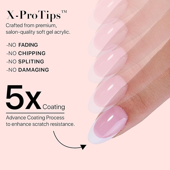 SXC Cosmetics French Tip Press On Nails Pink Series, Short Almond X-Pro Tips