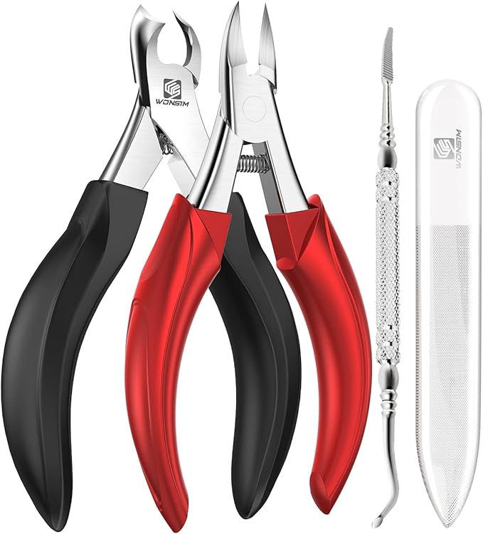 Toenail Clippers, WONSIM 4Pcs Toenail Clippers for Seniors Thick Toenails Heavy Duty Stainless Steel, Sturdy Sharp Toe Nail Clippers Nail Cutters Professional Ingrown Toenail Removal Kit for Men Women