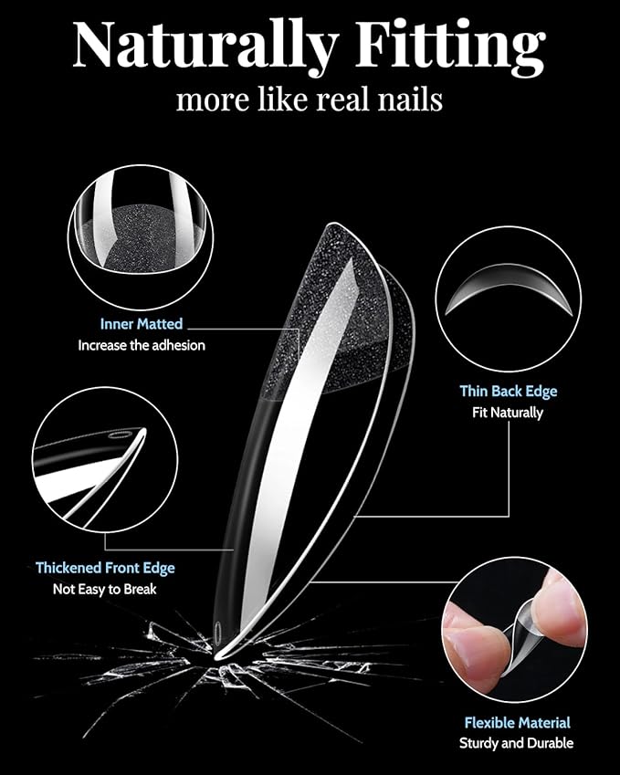 Short Square Nail Tips & Almond Nail Tips, 480 Pcs Clear Fake Nails with Glue, Full Cover Acrylic Nails with Files and Cuticle Fork for Salons and Home DIY