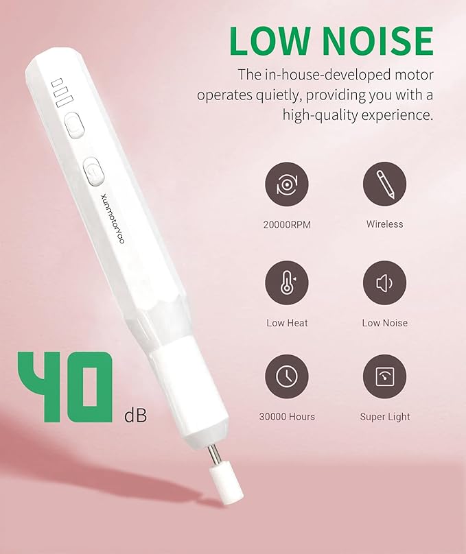 Cordless Nail Drill Kit,Electric Nail File for Acrylic Gel Nails 3 Speeds Adjustable Rechargeable Electric Nail Tools Manicure and Pedicure Kit for Home&Salon(White)
