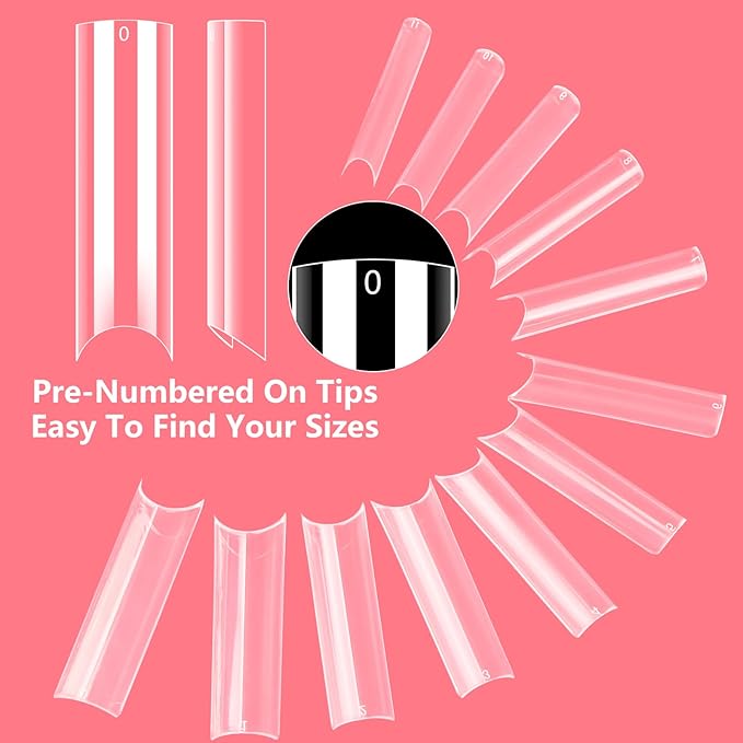 Clear Square 240PCS XXL Extra Long C Curve False Nail Tips for Acrylic Nails Professional, Half Cover Straight Nail Tips, Artificial Nails Extension Fake Nail Tips 12 Sizes