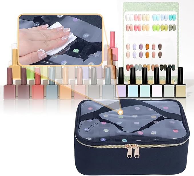 Small Clear Nail Polish Case Holds 30 bottles(15ml-0.5fl.oz) Nail Polish Organizer Multifunctional Nail Polish Bag organizer, Cosmetic Travel Makeup Cases for Women, Black