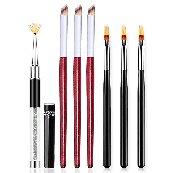 SILPECWEE 7Pcs Ombre Brush For Gel Nails Acrylic Nail Art Brush Fan Nail Brush Nail Gradient Pen Nail Sponges Pens Nail Art Tools For Salon&DIY
